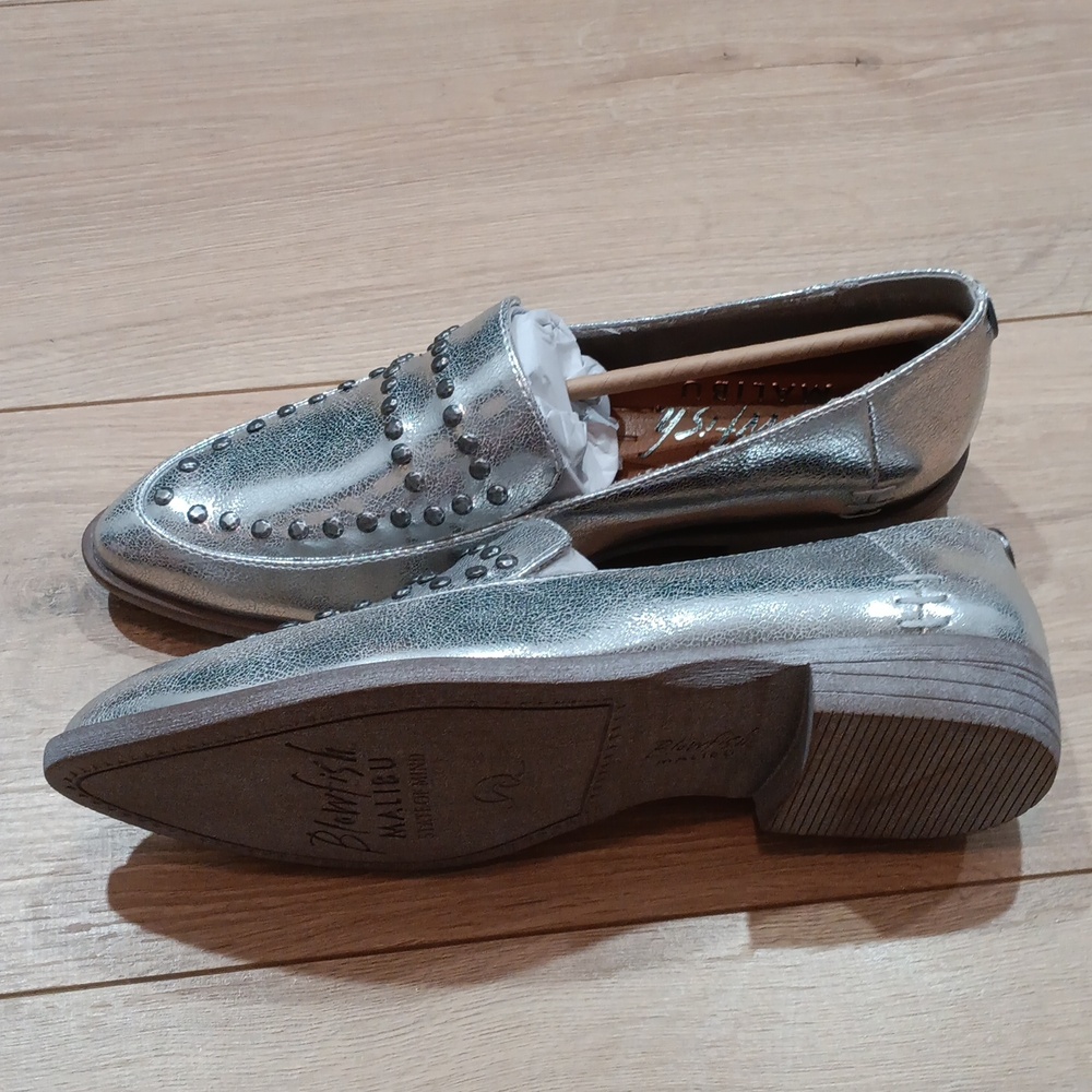 Blowfish Malibu Silver Metallic Studded Loafers, Ladies Dress Shoes Size 7M - Picture 6 of 16